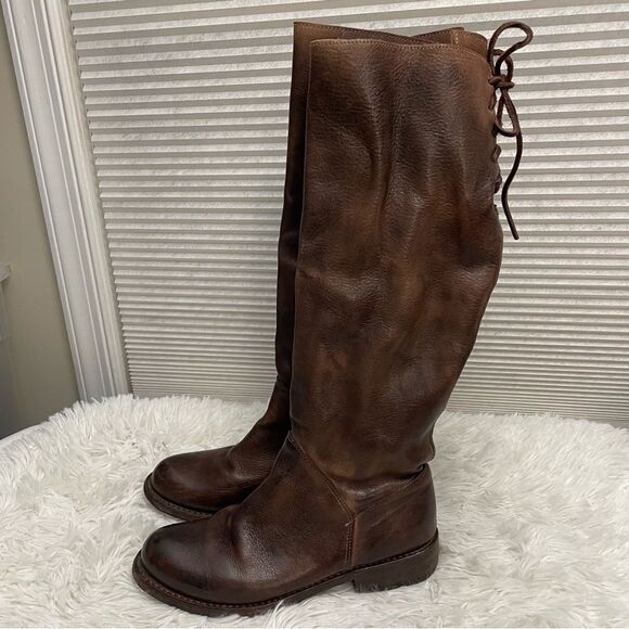 Bed Stu Manchester II Teak Rustic Leather Riding Boots Tall Lace Up back sz‎ 6 - Picture 2 of 11